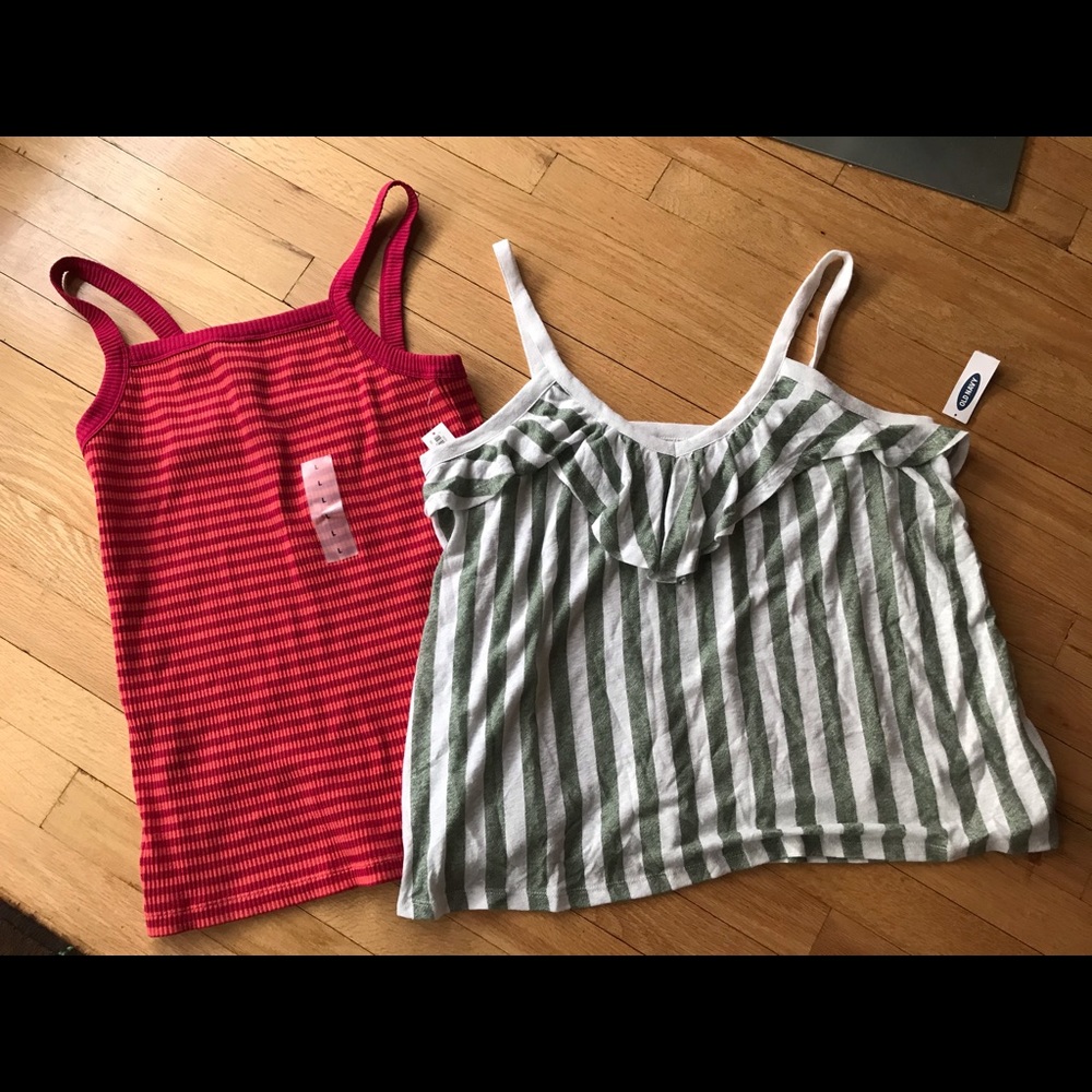 Two cute striped tank tops size Large